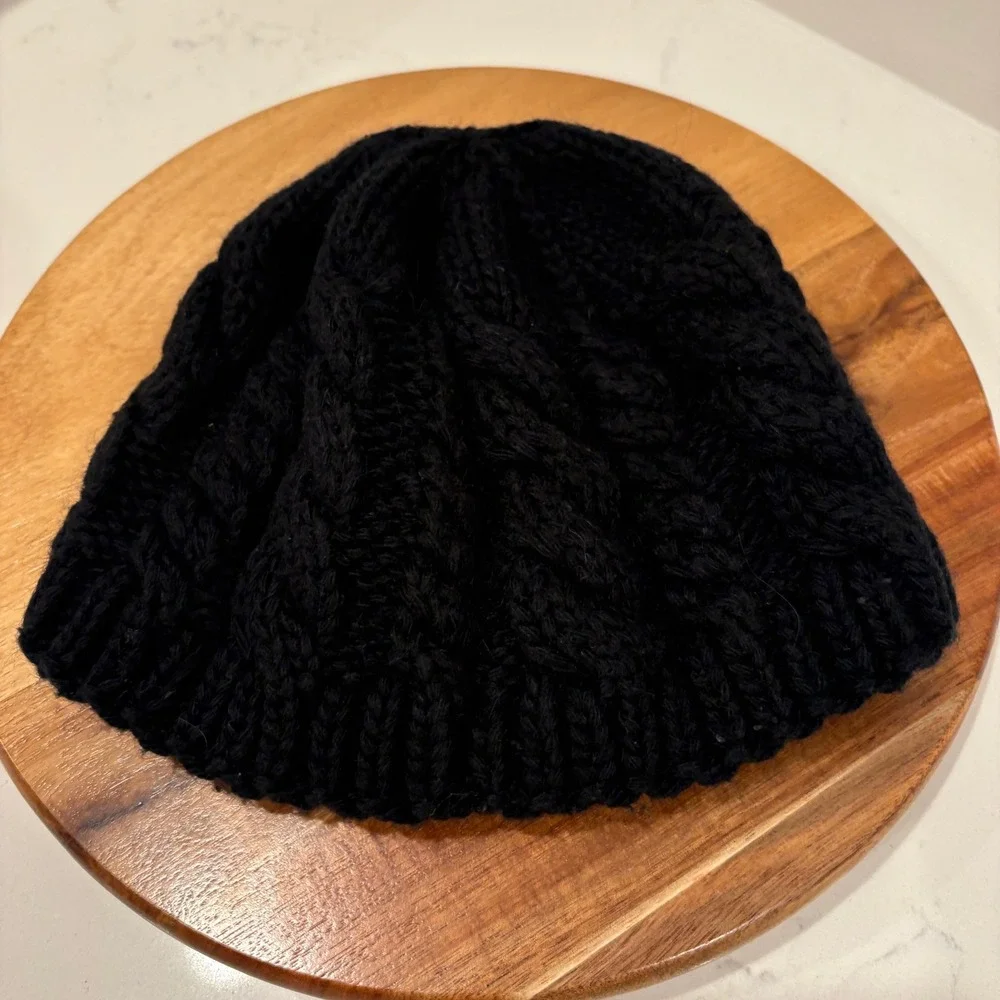 The North Face Beanie Men Black Cable Knit Wool Alpaca Blend Fleece Lined Hat